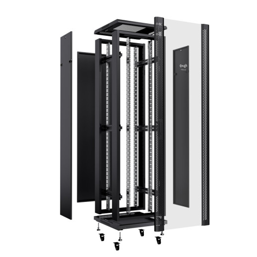 Cabcoil Шкаф напольный 19", 47u 600x1000x2077, дверь стекло в металлической раме, цвет серый