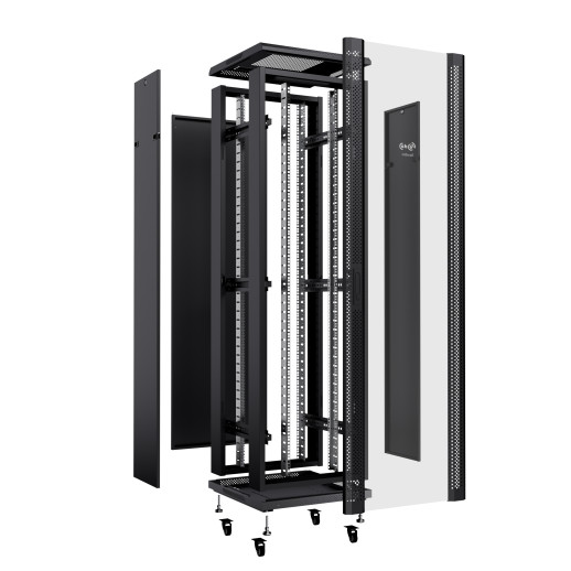 Cabcoil Шкаф напольный 19", 47u 800x800x2077, дверь стекло в металлической раме, цвет черный